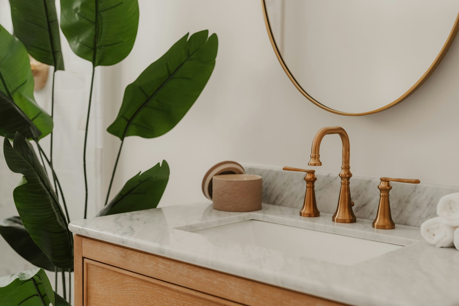 Bathroom vanity with brass tapware